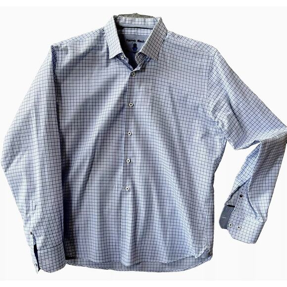 Visconti Men's Dress Shirt XL No Show Button Down Long Sleeve Blue & White Nice - Picture 1 of 9